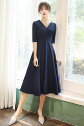 Navy Blue Simple V-Neckline Wedding Party Dresses, Blue Bridesmaid Dresses